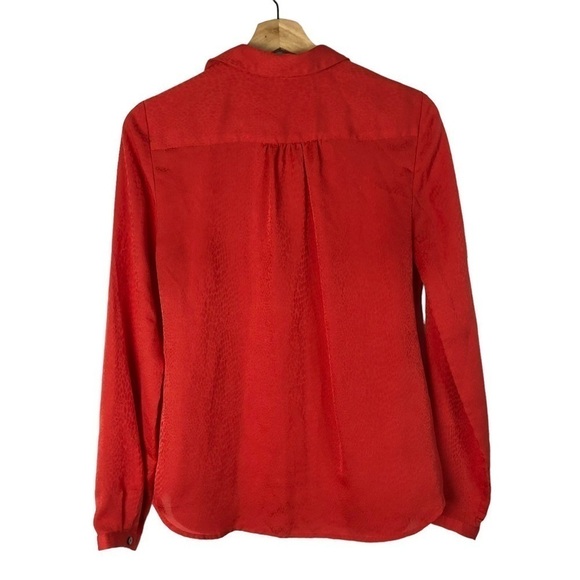 Ann Taylor Dark Orange Textured Jacquard Long Sleeve Button Down 6 - Picture 2 of 3
